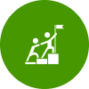 A green circle with two people climbing up stairs.
