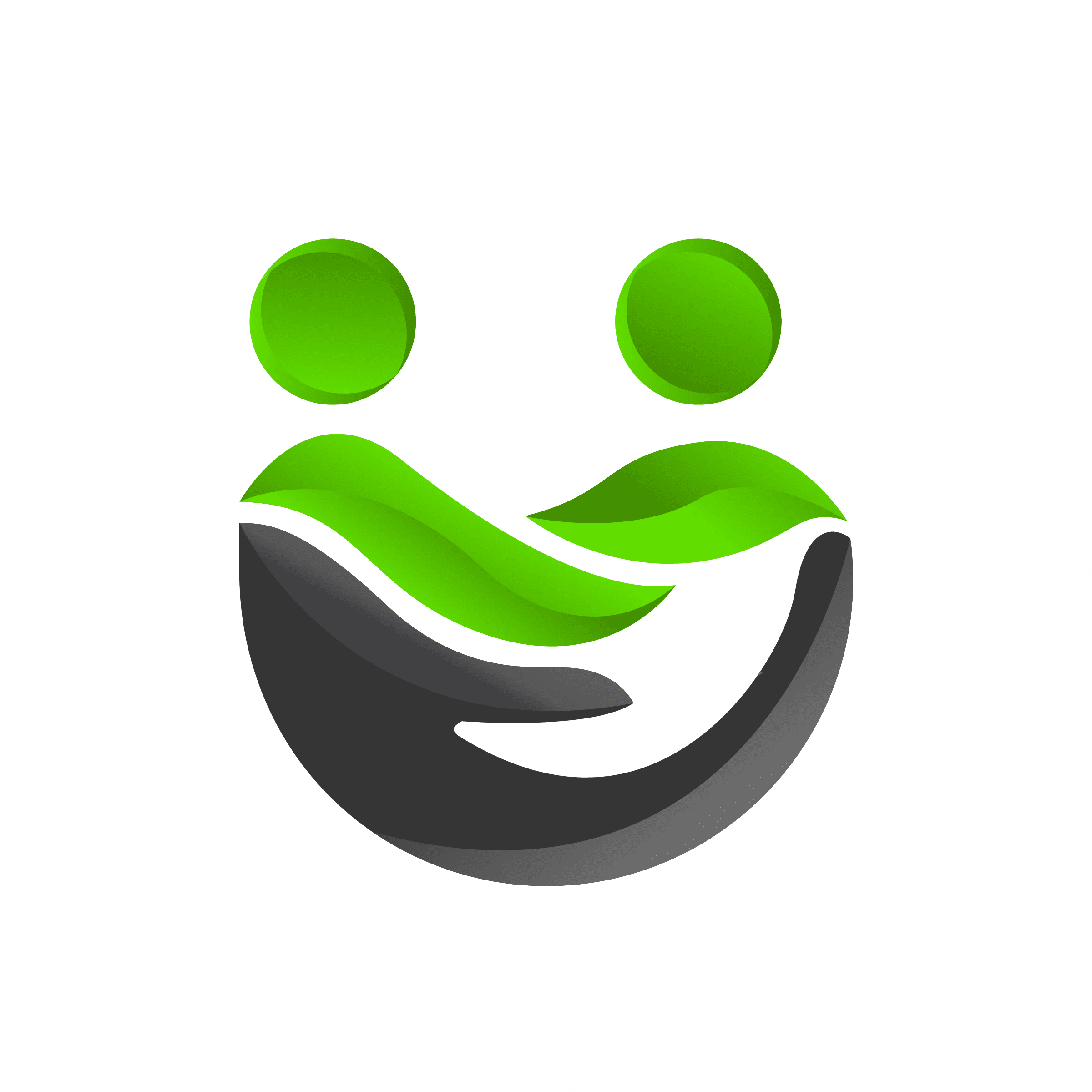 A green and black smiley face with leaves on it.